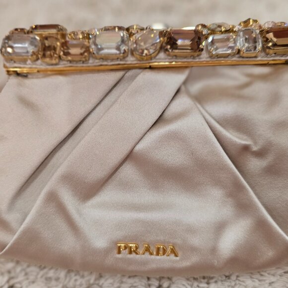 SALE Authentic Prada Evening Satin Jeweled Handbag/Clutch. - Picture 1 of 3
